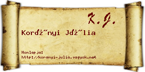Korányi Júlia névjegykártya