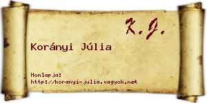 Korányi Júlia névjegykártya